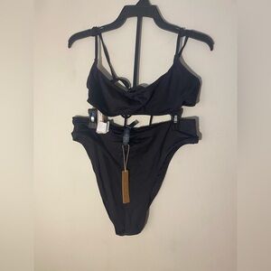 SKIMS Recycled Swim Micro Scoop Bikini Top XL and Bottoms L in Onyx
